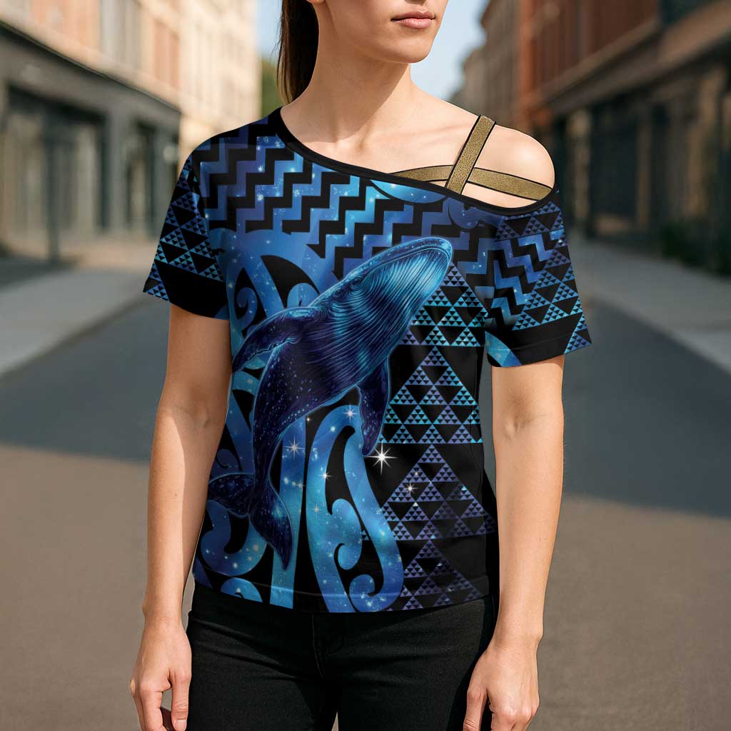 Humpback Whale Matariki New Zealand Cross Shoulder Shirt NZ Maori Paikea Poutama Luxury Blue LT14 - Polynesian Pride