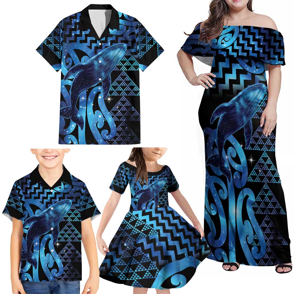 Humpback Whale Matariki New Zealand Family Matching Off Shoulder Maxi Dress and Hawaiian Shirt NZ Maori Paikea Poutama Luxury Blue LT14 - Polynesian Pride