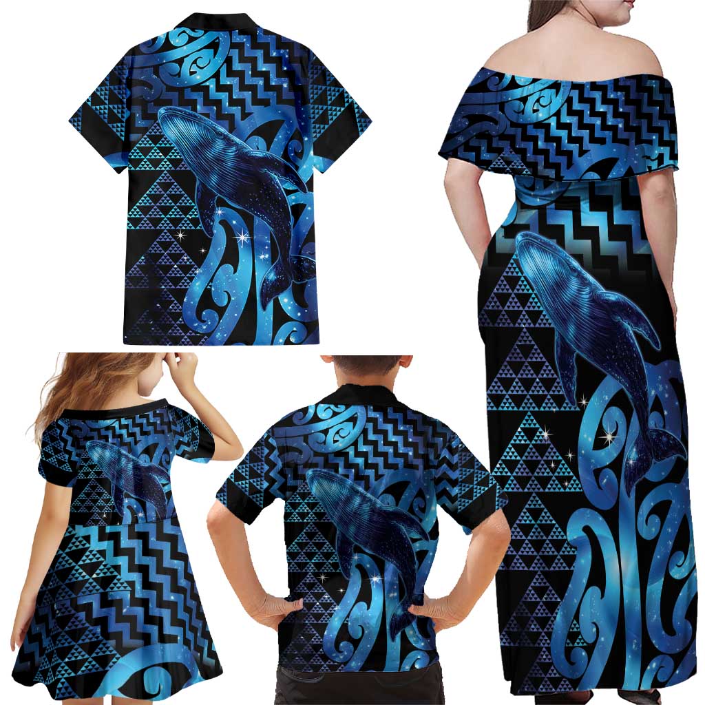 Humpback Whale Matariki New Zealand Family Matching Off Shoulder Maxi Dress and Hawaiian Shirt NZ Maori Paikea Poutama Luxury Blue LT14 - Polynesian Pride
