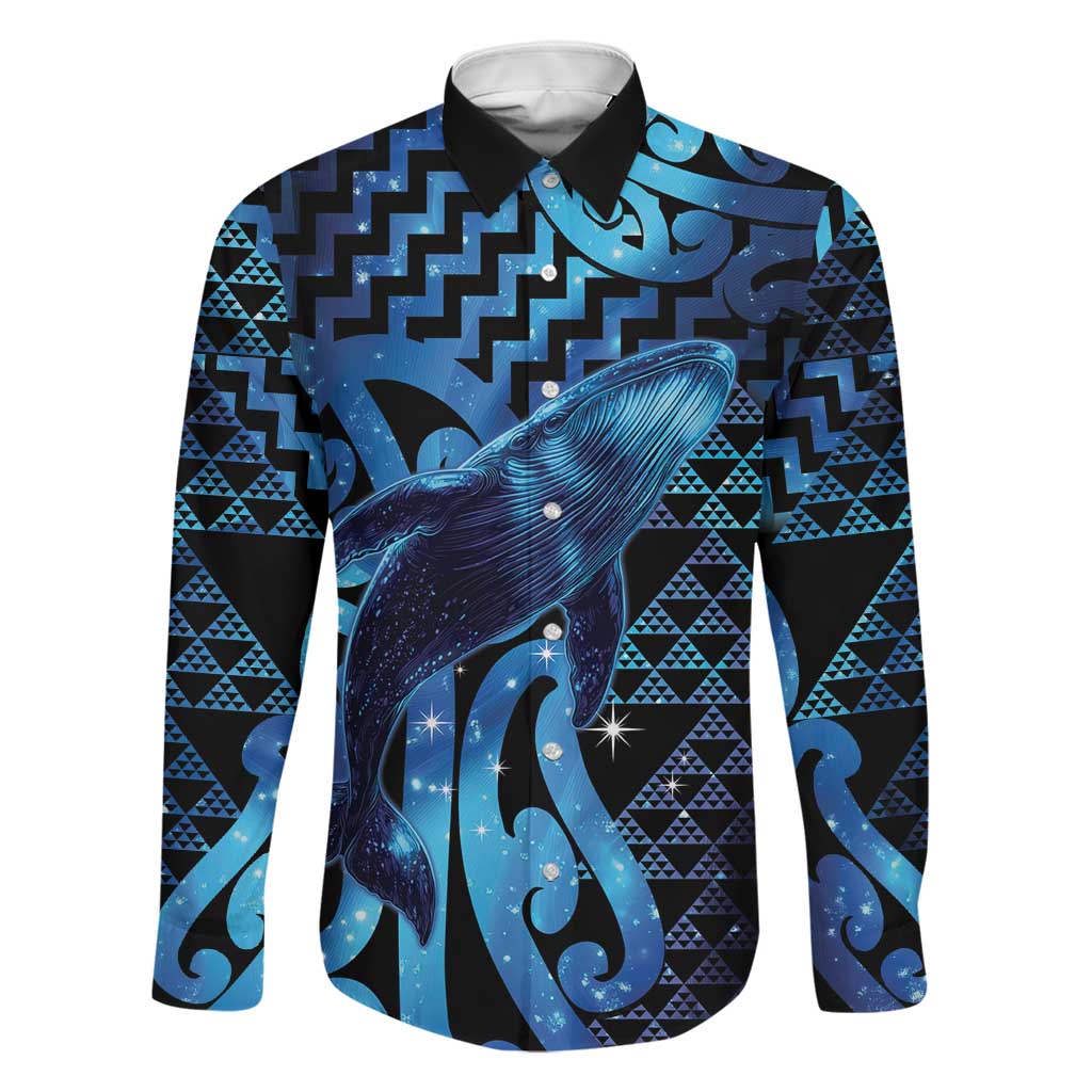 Humpback Whale Matariki New Zealand Family Matching Off Shoulder Short Dress and Hawaiian Shirt NZ Maori Paikea Poutama Luxury Blue LT14 Dad's Shirt - Long Sleeve Blue - Polynesian Pride