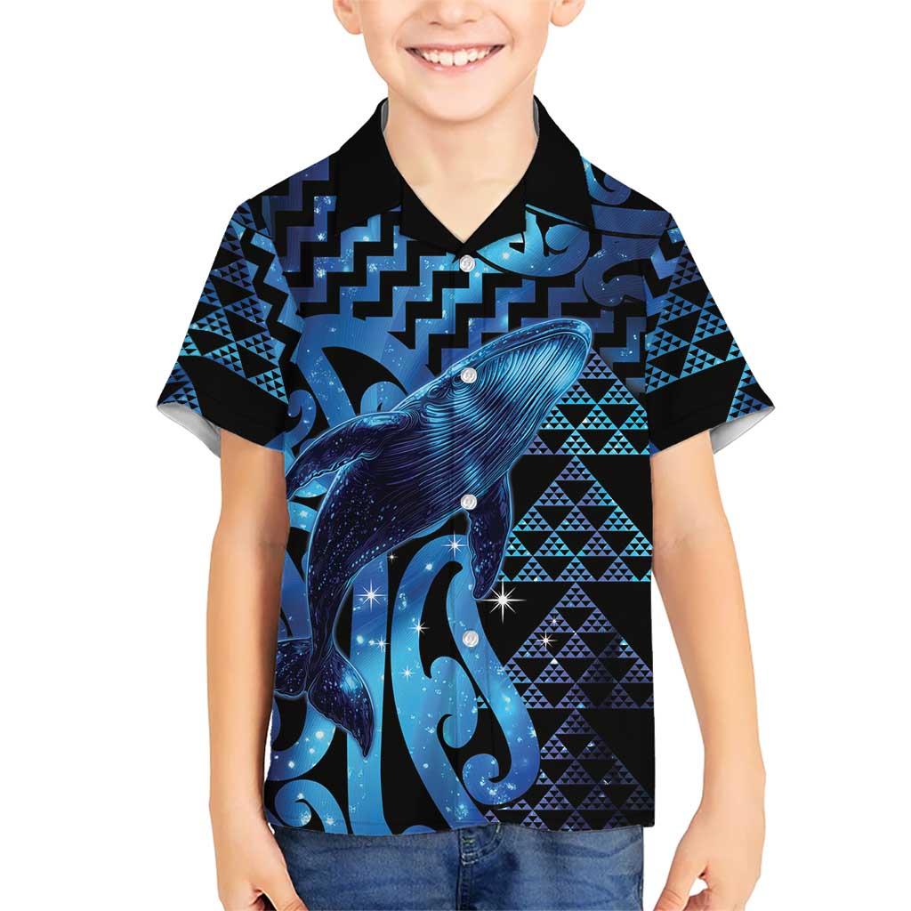 Humpback Whale Matariki New Zealand Family Matching Off Shoulder Short Dress and Hawaiian Shirt NZ Maori Paikea Poutama Luxury Blue LT14 Son's Shirt Blue - Polynesian Pride