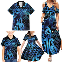 Humpback Whale Matariki New Zealand Family Matching Summer Maxi Dress and Hawaiian Shirt NZ Maori Paikea Poutama Luxury Blue LT14 - Polynesian Pride