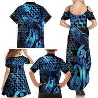 Humpback Whale Matariki New Zealand Family Matching Summer Maxi Dress and Hawaiian Shirt NZ Maori Paikea Poutama Luxury Blue LT14 - Polynesian Pride