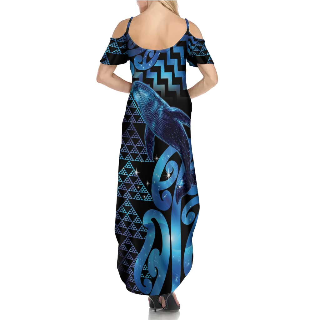 Humpback Whale Matariki New Zealand Family Matching Summer Maxi Dress and Hawaiian Shirt NZ Maori Paikea Poutama Luxury Blue LT14 - Polynesian Pride