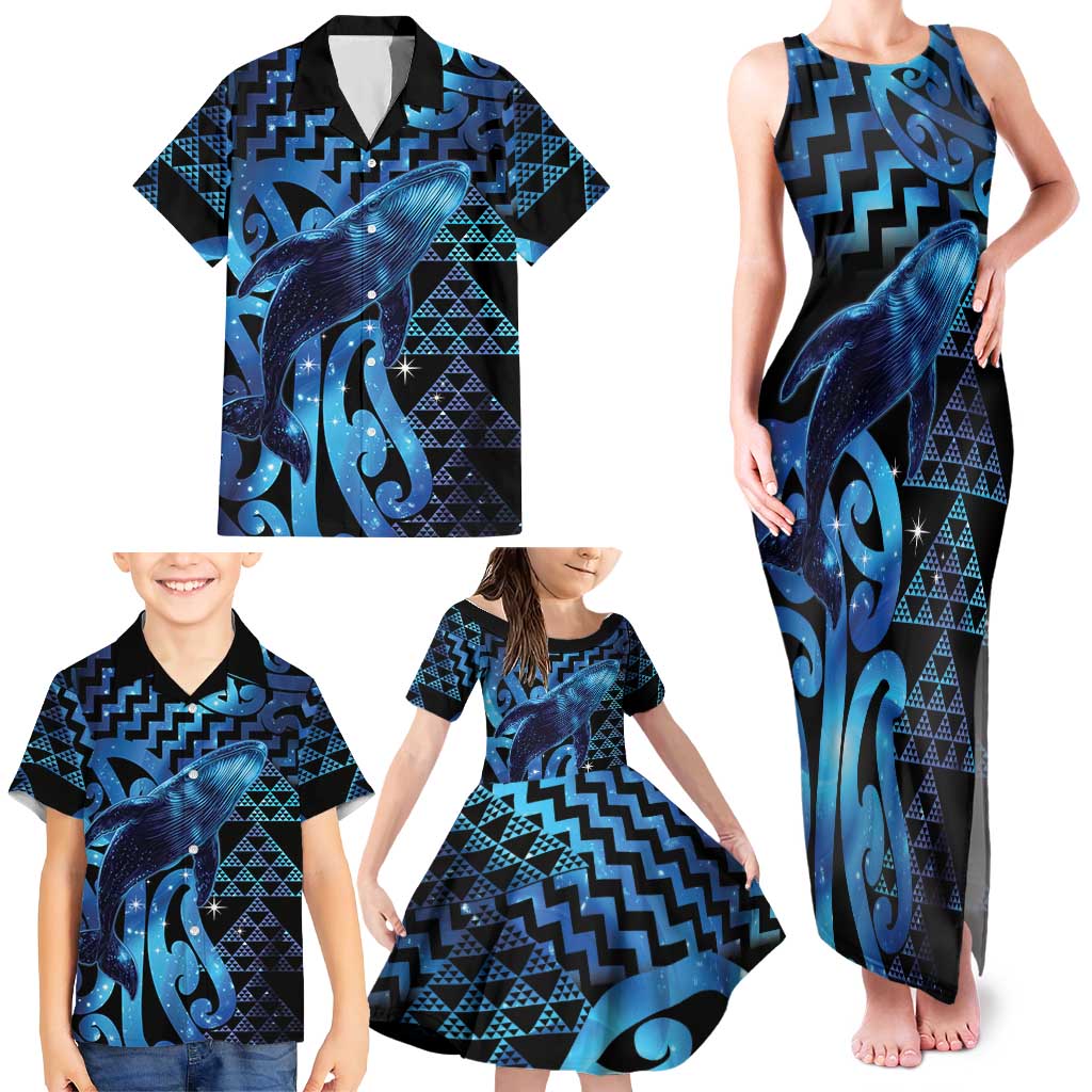 Humpback Whale Matariki New Zealand Family Matching Tank Maxi Dress and Hawaiian Shirt NZ Maori Paikea Poutama Luxury Blue LT14 - Polynesian Pride