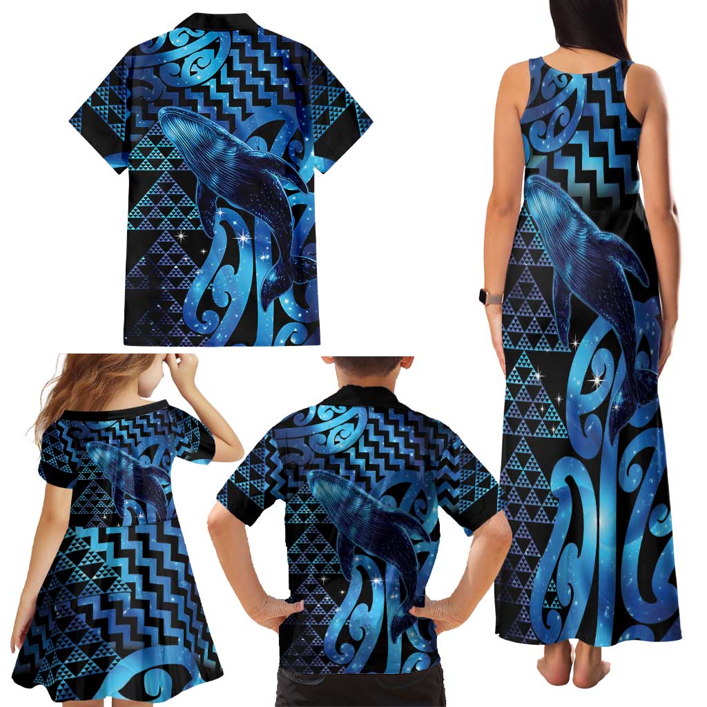 Humpback Whale Matariki New Zealand Family Matching Tank Maxi Dress and Hawaiian Shirt NZ Maori Paikea Poutama Luxury Blue LT14 - Polynesian Pride