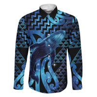 Humpback Whale Matariki New Zealand Family Matching Tank Maxi Dress and Hawaiian Shirt NZ Maori Paikea Poutama Luxury Blue LT14 Dad's Shirt - Long Sleeve Blue - Polynesian Pride