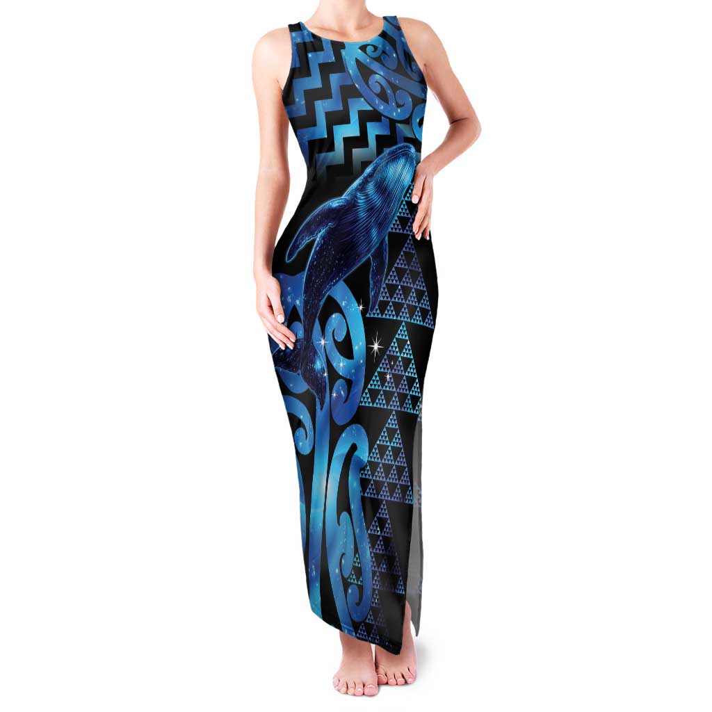 Humpback Whale Matariki New Zealand Family Matching Tank Maxi Dress and Hawaiian Shirt NZ Maori Paikea Poutama Luxury Blue LT14 Mom's Dress Blue - Polynesian Pride