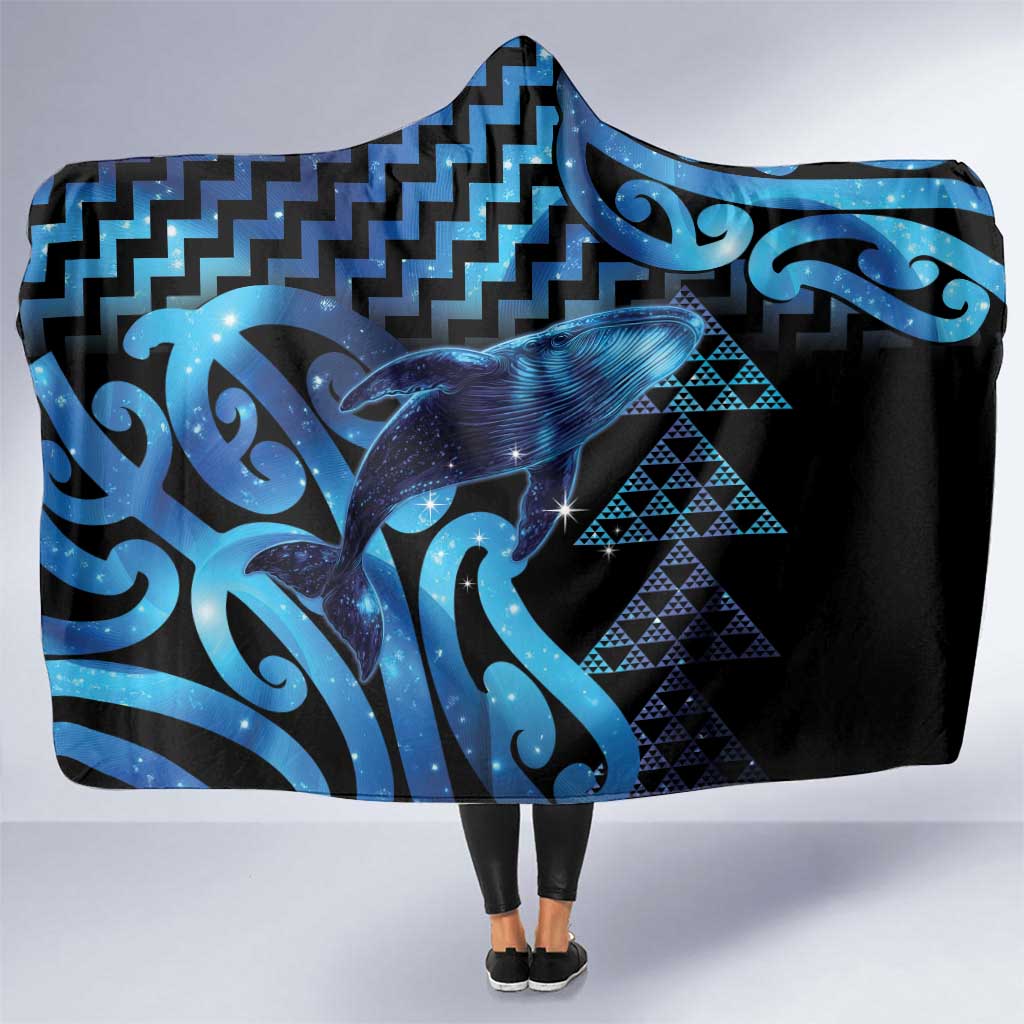 Humpback Whale Matariki New Zealand Hooded Blanket NZ Maori Paikea Poutama Luxury Blue LT14 One Size Blue - Polynesian Pride