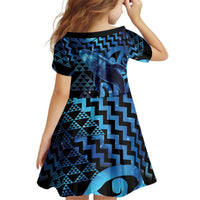 Humpback Whale Matariki New Zealand Kid Short Sleeve Dress NZ Maori Paikea Poutama Luxury Blue LT14 - Polynesian Pride