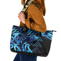 Humpback Whale Matariki New Zealand Leather Tote Bag NZ Maori Paikea Poutama Luxury Blue LT14 Blue - Polynesian Pride