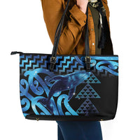 Humpback Whale Matariki New Zealand Leather Tote Bag NZ Maori Paikea Poutama Luxury Blue LT14 - Polynesian Pride