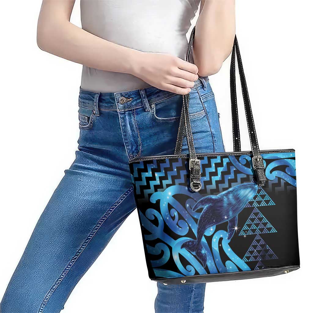 Humpback Whale Matariki New Zealand Leather Tote Bag NZ Maori Paikea Poutama Luxury Blue LT14 - Polynesian Pride