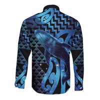 Humpback Whale Matariki New Zealand Long Sleeve Button Shirt NZ Maori Paikea Poutama Luxury Blue LT14 - Polynesian Pride