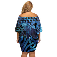 Humpback Whale Matariki New Zealand Off Shoulder Short Dress NZ Maori Paikea Poutama Luxury Blue LT14 - Polynesian Pride