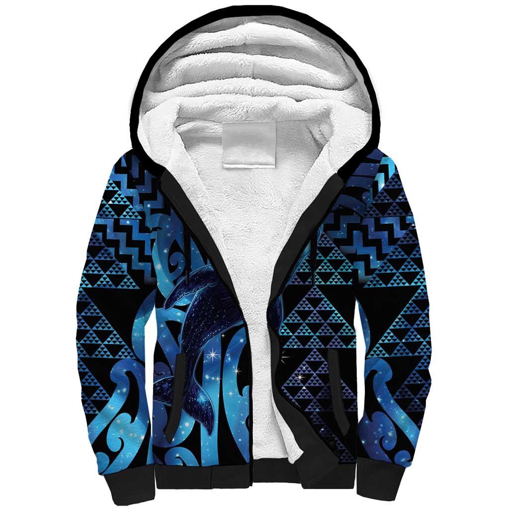Humpback Whale Matariki New Zealand Sherpa Hoodie NZ Maori Paikea Poutama Luxury Blue LT14 Unisex Blue - Polynesian Pride