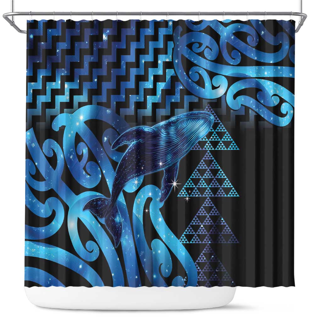 Humpback Whale Matariki New Zealand Shower Curtain NZ Maori Paikea Poutama Luxury Blue LT14 Blue - Polynesian Pride