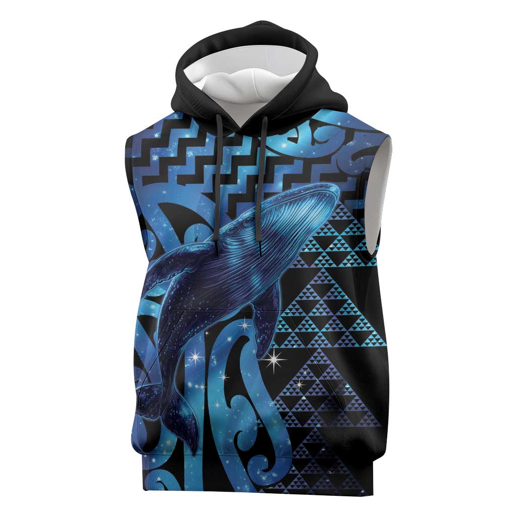Humpback Whale Matariki New Zealand Sleeveless Hoodie NZ Maori Paikea Poutama Luxury Blue LT14 Blue - Polynesian Pride