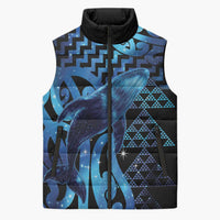 Humpback Whale Matariki New Zealand Sleeveless Puffer Jacket NZ Maori Paikea Poutama Luxury Blue
