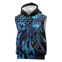 Humpback Whale Matariki New Zealand Sleeveless Zip Hoodie NZ Maori Paikea Poutama Luxury Blue LT14 Blue - Polynesian Pride
