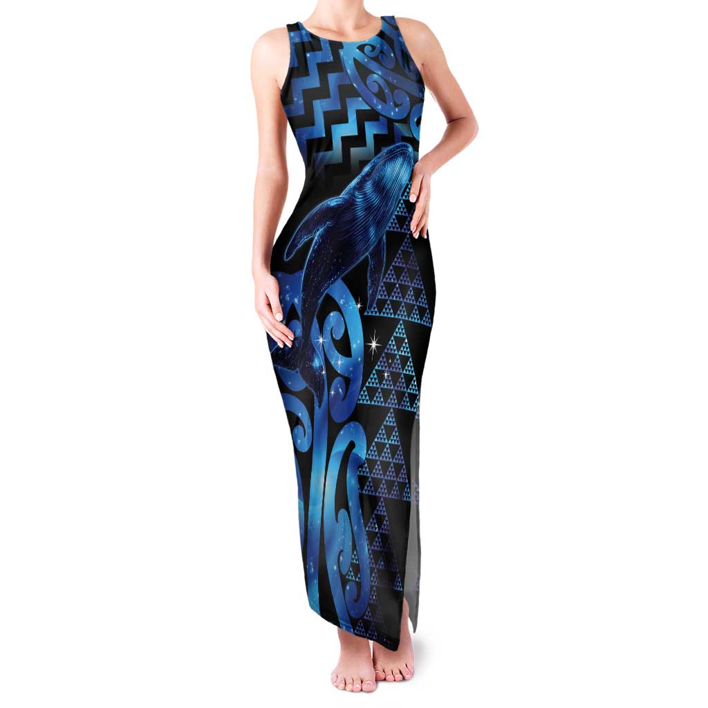 Humpback Whale Matariki New Zealand Tank Maxi Dress NZ Maori Paikea Poutama Luxury Blue LT14 Women Blue - Polynesian Pride