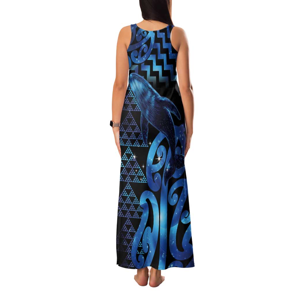 Humpback Whale Matariki New Zealand Tank Maxi Dress NZ Maori Paikea Poutama Luxury Blue LT14 - Polynesian Pride