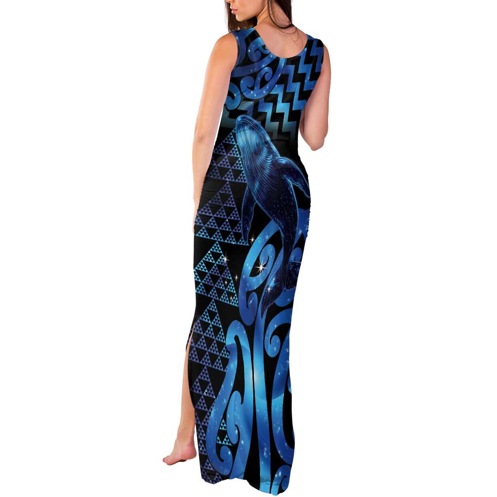 Humpback Whale Matariki New Zealand Tank Maxi Dress NZ Maori Paikea Poutama Luxury Blue LT14 - Polynesian Pride