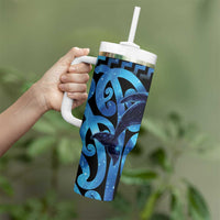 Humpback Whale Matariki New Zealand Tumbler With Handle NZ Maori Paikea Poutama Luxury Blue LT14 - Polynesian Pride