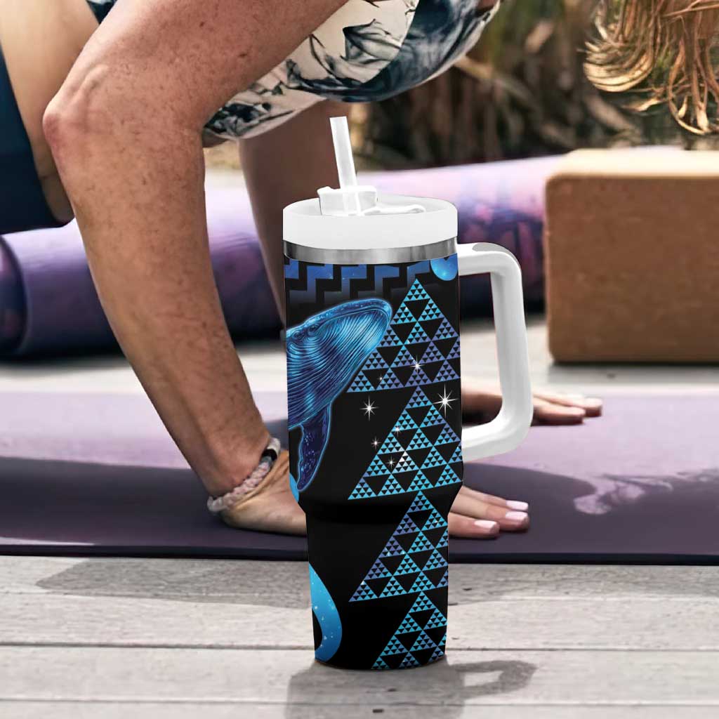 Humpback Whale Matariki New Zealand Tumbler With Handle NZ Maori Paikea Poutama Luxury Blue LT14 - Polynesian Pride