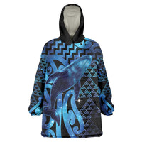 Humpback Whale Matariki New Zealand Wearable Blanket Hoodie NZ Maori Paikea Poutama Luxury Blue LT14 One Size Blue - Polynesian Pride