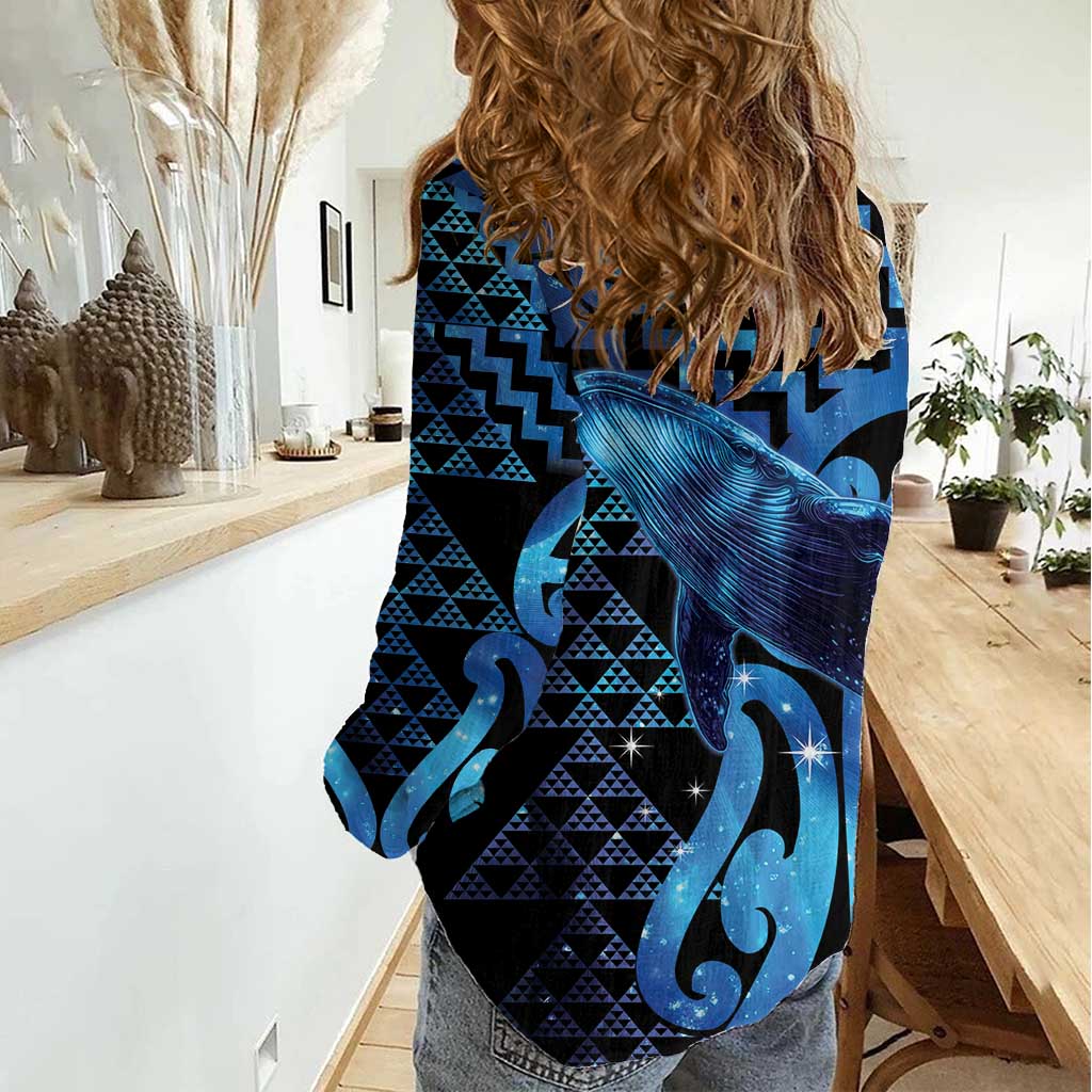 Humpback Whale Matariki New Zealand Women Casual Shirt NZ Maori Paikea Poutama Luxury Blue LT14 - Polynesian Pride