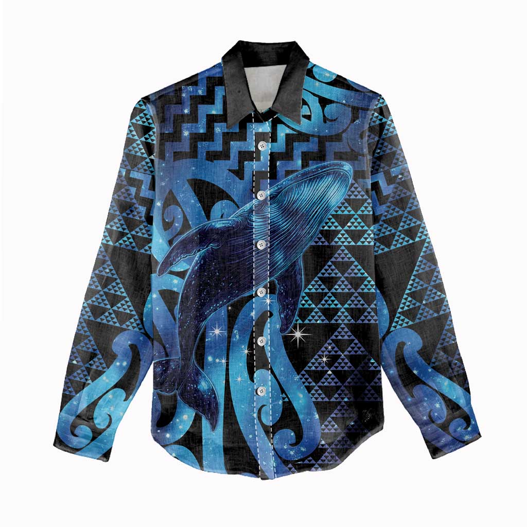 Humpback Whale Matariki New Zealand Women Casual Shirt NZ Maori Paikea Poutama Luxury Blue LT14 - Polynesian Pride