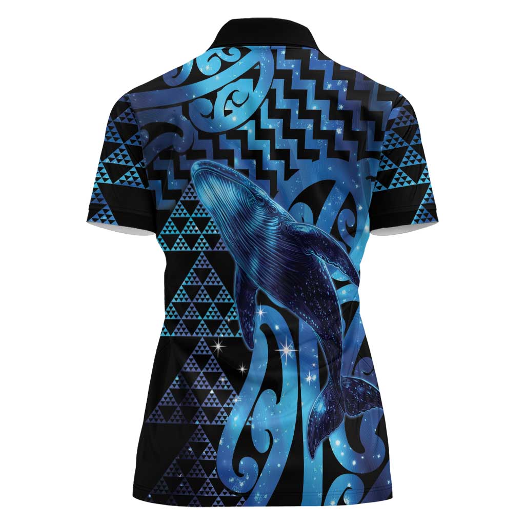Humpback Whale Matariki New Zealand Women Polo Shirt NZ Maori Paikea Poutama Luxury Blue LT14 - Polynesian Pride