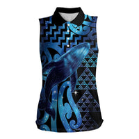 Humpback Whale Matariki New Zealand Women Sleeveless Polo Shirt NZ Maori Paikea Poutama Luxury Blue LT14 Female Blue - Polynesian Pride