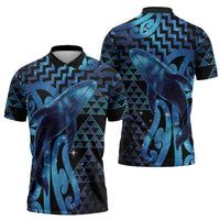 Humpback Whale Matariki New Zealand Zipper Polo Shirt NZ Maori Paikea Poutama Luxury Blue LT14 - Polynesian Pride