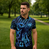 Humpback Whale Matariki New Zealand Zipper Polo Shirt NZ Maori Paikea Poutama Luxury Blue LT14 - Polynesian Pride