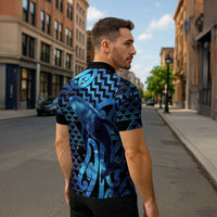 Humpback Whale Matariki New Zealand Zipper Polo Shirt NZ Maori Paikea Poutama Luxury Blue LT14 - Polynesian Pride
