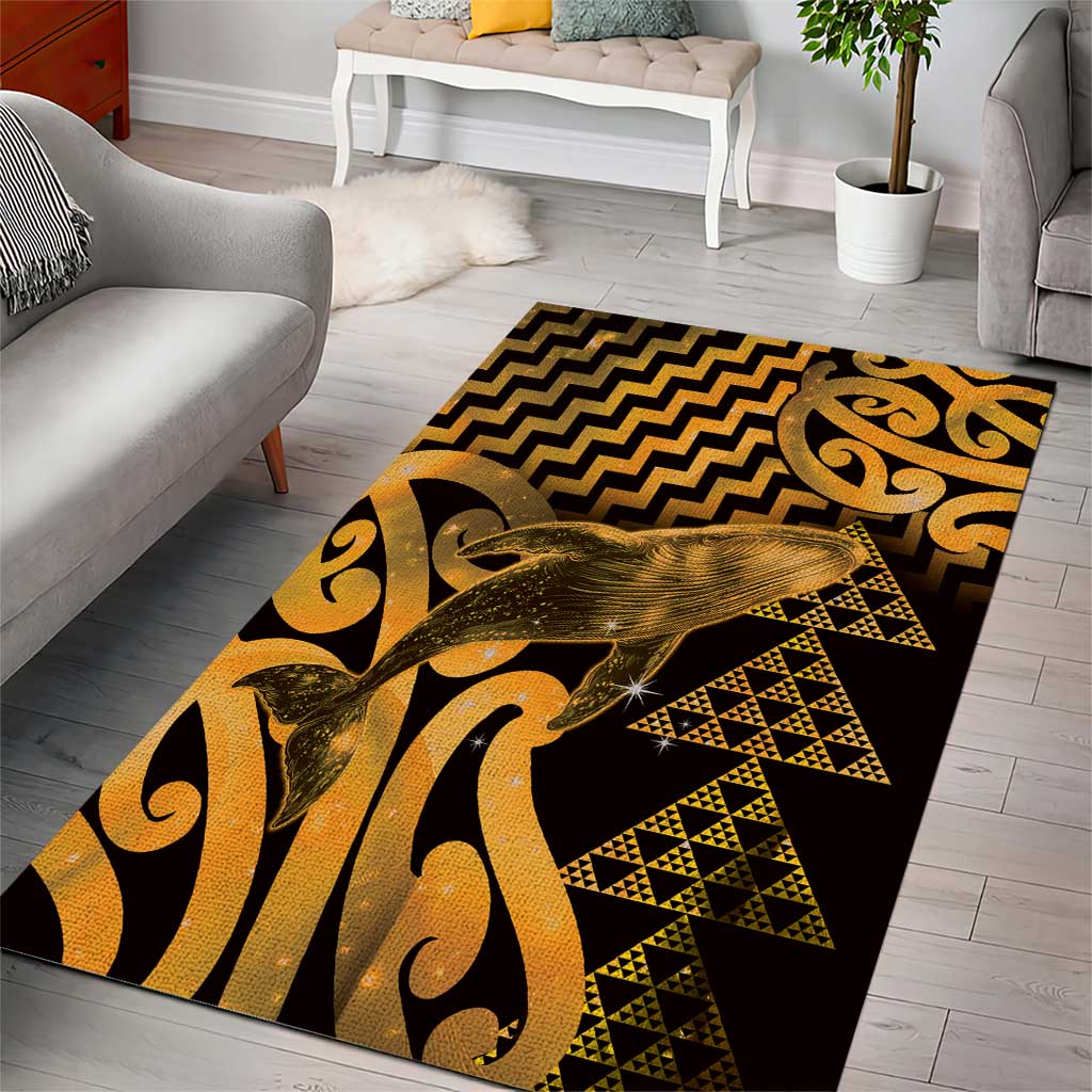 Humpback Whale Matariki New Zealand Area Rug NZ Maori Paikea Poutama Luxury Gold LT14 - Polynesian Pride