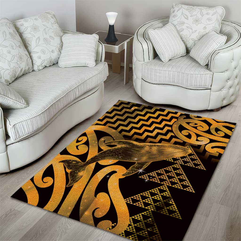 Humpback Whale Matariki New Zealand Area Rug NZ Maori Paikea Poutama Luxury Gold LT14 - Polynesian Pride