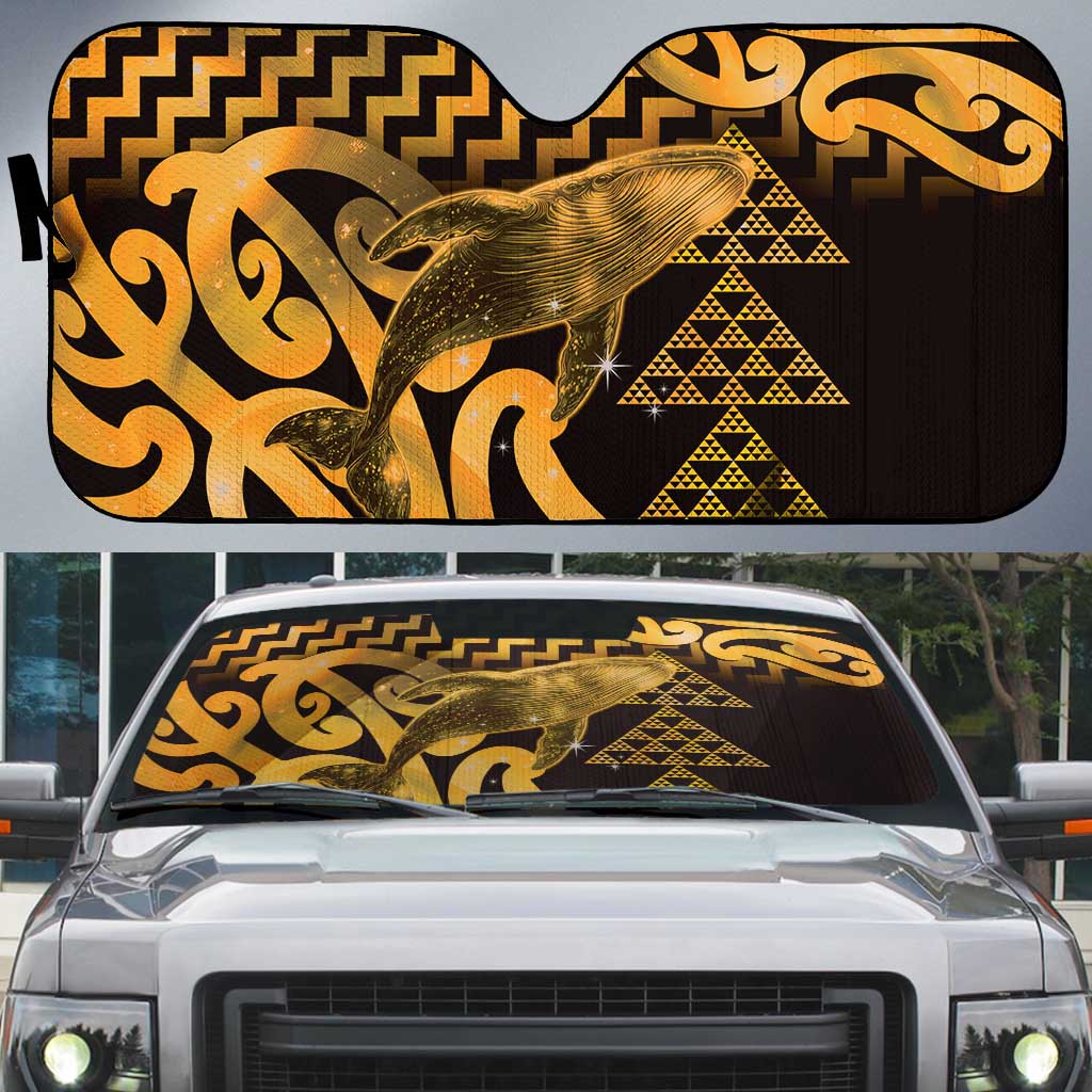 Humpback Whale Matariki New Zealand Auto Sun Shade NZ Maori Paikea Poutama Luxury Gold LT14 Gold - Polynesian Pride