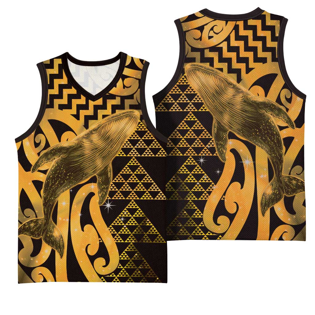 Humpback Whale Matariki New Zealand Basketball Jersey NZ Maori Paikea Poutama Luxury Gold LT14 - Polynesian Pride