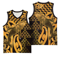 Humpback Whale Matariki New Zealand Basketball Jersey NZ Maori Paikea Poutama Luxury Gold LT14 - Polynesian Pride