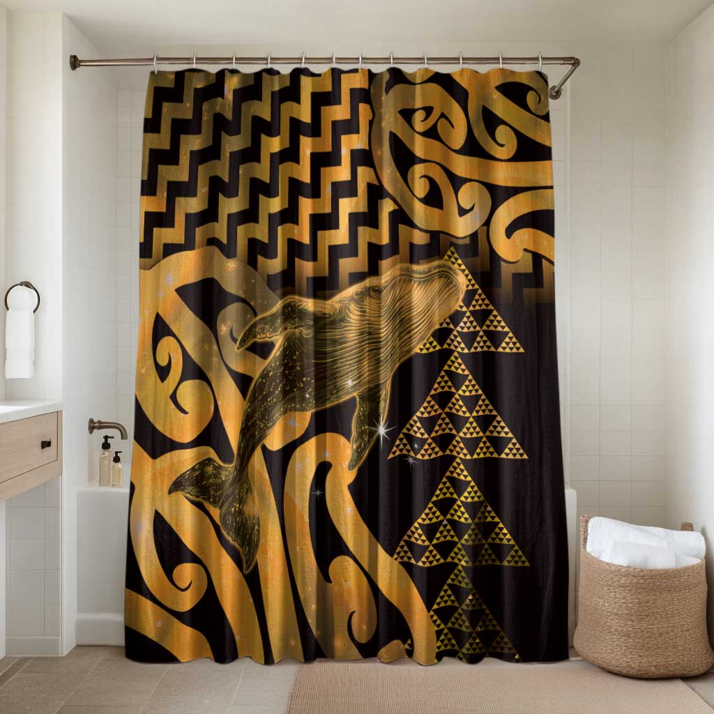 Humpback Whale Matariki New Zealand Bathroom Set NZ Maori Paikea Poutama Luxury Gold LT14 Shower Curtain Only Gold - Polynesian Pride