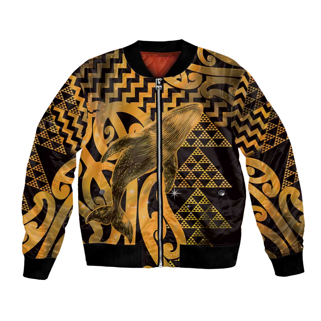 Humpback Whale Matariki New Zealand Bomber Jacket NZ Maori Paikea Poutama Luxury Gold