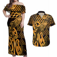 Humpback Whale Matariki New Zealand Couples Matching Off Shoulder Maxi Dress and Hawaiian Shirt NZ Maori Paikea Poutama Luxury Gold LT14 Gold - Polynesian Pride