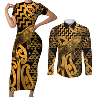 Humpback Whale Matariki New Zealand Couples Matching Short Sleeve Bodycon Dress and Long Sleeve Button Shirt NZ Maori Paikea Poutama Luxury Gold LT14 Gold - Polynesian Pride