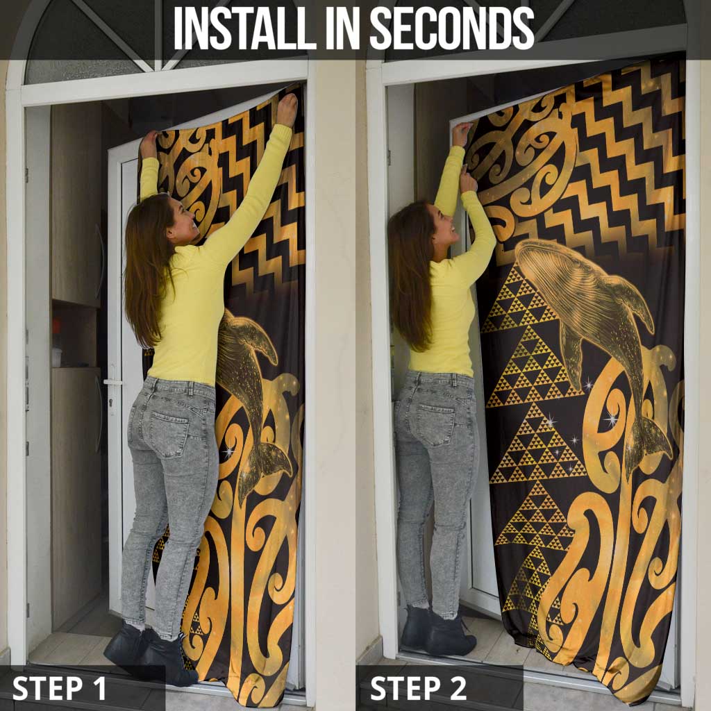 Humpback Whale Matariki New Zealand Door Cover NZ Maori Paikea Poutama Luxury Gold LT14 - Polynesian Pride