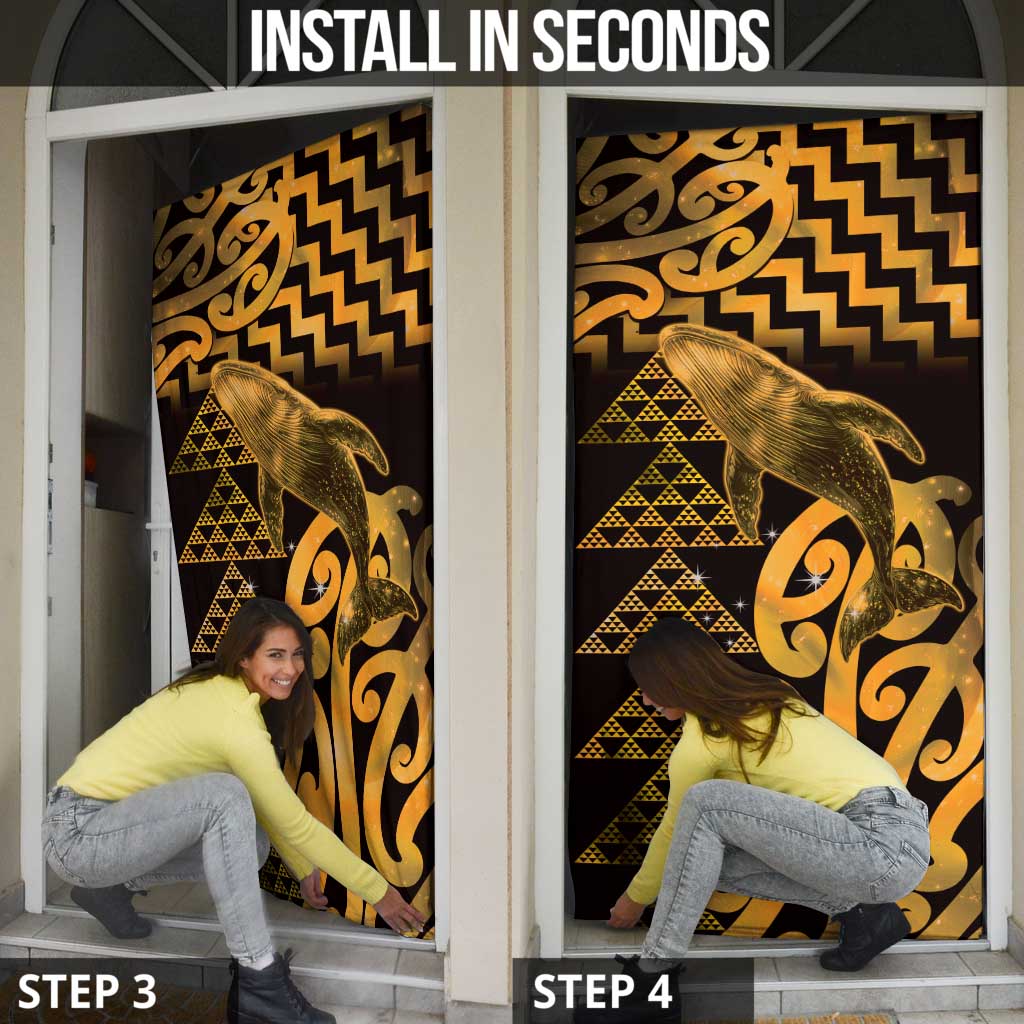Humpback Whale Matariki New Zealand Door Cover NZ Maori Paikea Poutama Luxury Gold LT14 - Polynesian Pride