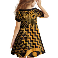 Humpback Whale Matariki New Zealand Family Matching Off The Shoulder Long Sleeve Dress and Hawaiian Shirt NZ Maori Paikea Poutama Luxury Gold LT14 - Polynesian Pride