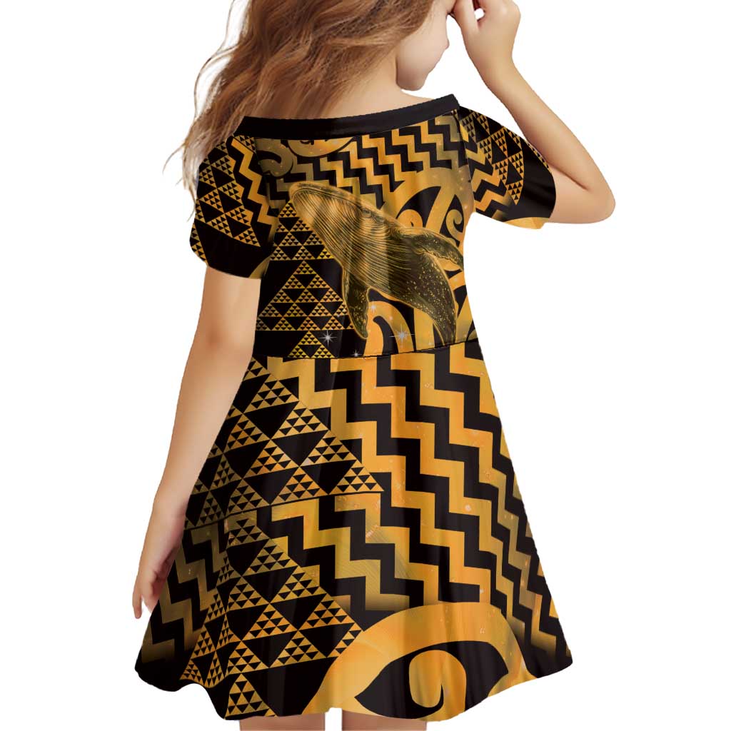 Humpback Whale Matariki New Zealand Family Matching Off Shoulder Maxi Dress and Hawaiian Shirt NZ Maori Paikea Poutama Luxury Gold LT14 - Polynesian Pride